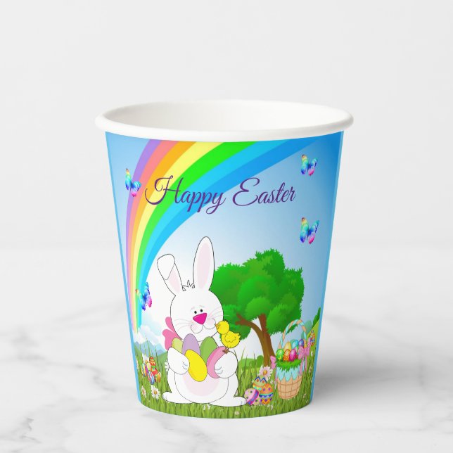Happy Easter Bunny Coloured Eggs Cute  Paper Cups (Front)