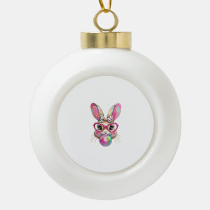 Happy Easter Bunny Coquette Bow Brushstroke Easter Ceramic Ball Christmas Ornament