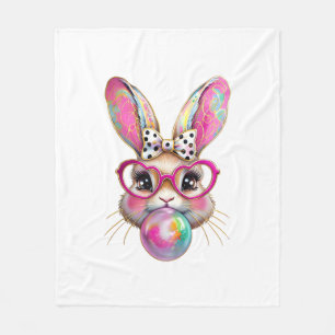 Happy Easter Bunny Coquette Bow Brushstroke Easter Fleece Blanket
