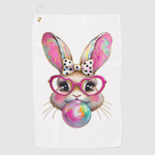 Happy Easter Bunny Coquette Bow Brushstroke Easter Golf Towel