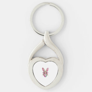 Happy Easter Bunny Coquette Bow Brushstroke Easter Keychain