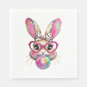 Happy Easter Bunny Coquette Bow Brushstroke Easter Napkin