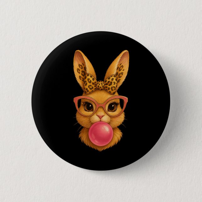Happy Easter Bunny Coquette Bow Easter Rabbit Girl 2 Inch Round Button (Front)
