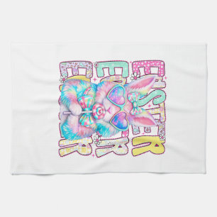Happy Easter Bunny Coquette Bow Preppy Easter Day  Kitchen Towel