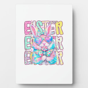 Happy Easter Bunny Coquette Bow Preppy Easter Day  Plaque