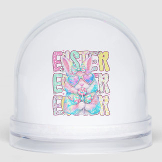 Happy Easter Bunny Coquette Bow Preppy Easter Day  Snowglobe