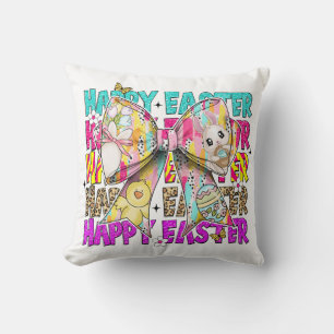 Happy Easter Bunny Coquette Bow Throw Pillow
