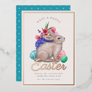 Happy Easter Bunny Customizable Foil Holiday Card