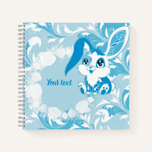 Happy Easter Bunny Cute Blue Kawaii Notebook