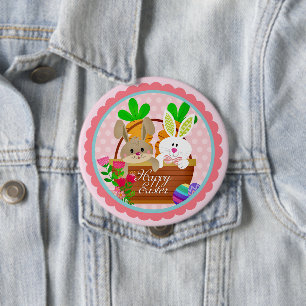 Happy Easter Bunny - Cute Rabbit & Easter Basket 4 Inch Round Button