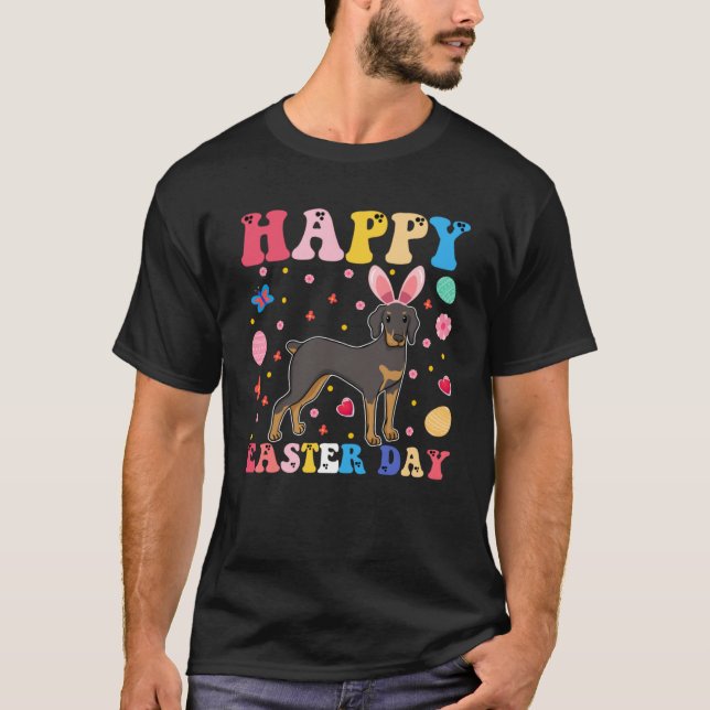 Happy Easter Bunny Doberman  Easter Day Groovy T-Shirt (Front)