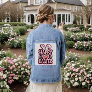 Happy Easter Bunny Ears Cute Carrot Bow Funny East Denim Jacket