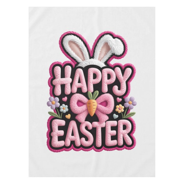 Happy Easter Bunny Ears Cute Carrot Bow Funny East Tablecloth (Front)