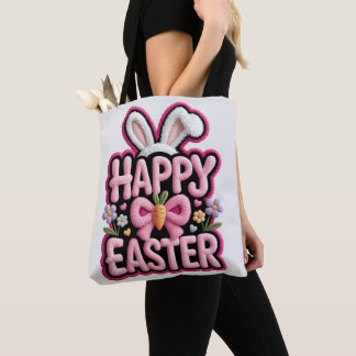 Happy Easter Bunny Ears Cute Carrot Bow Funny East Tote Bag