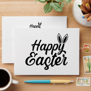 Happy Easter, Bunny Ears On Black Text Envelope