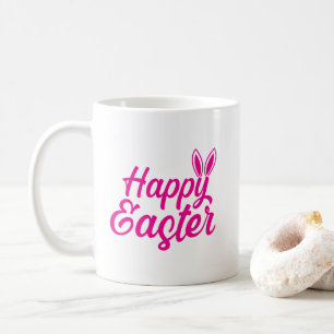 Happy Easter, Bunny Ears On Pink Text Coffee Mug