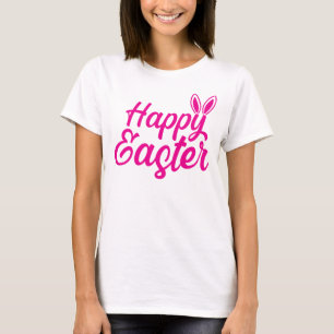 Happy Easter, Bunny Ears On Pink Text T-Shirt