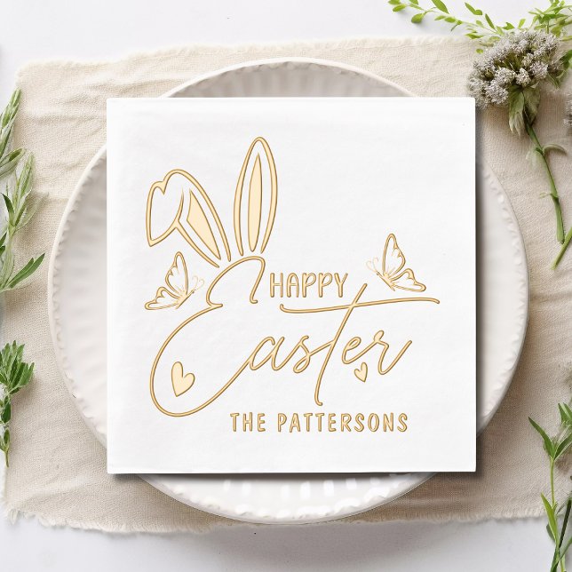 Happy Easter Bunny Ears Script Personalized Name Foil Napkins (Creator Uploaded)