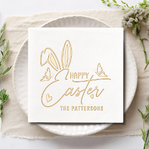 Happy Easter Bunny Ears Script Personalized Name Foil Napkins