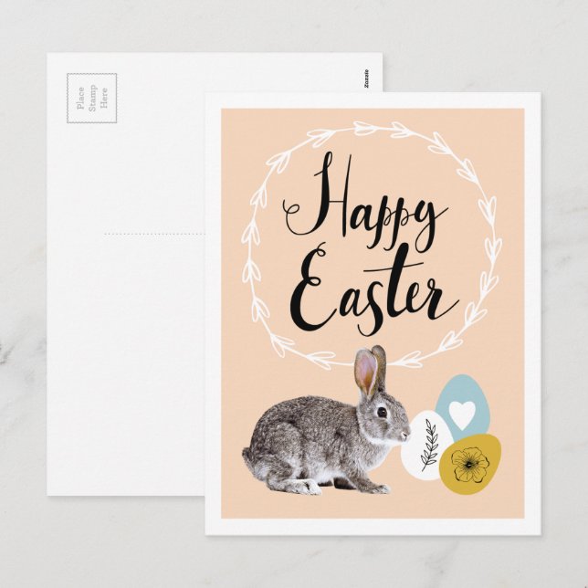 Happy Easter. Bunny & Easter Eggs Postcards (Front/Back)