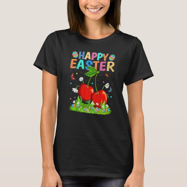 Happy Easter Bunny Egg Cherry Easter Sunday T-Shirt (Front)