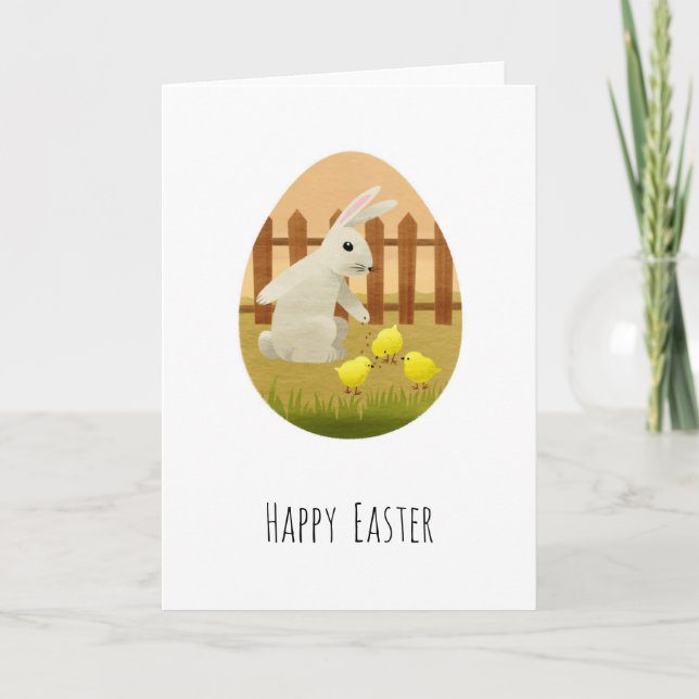 Happy Easter Bunny Egg Chicks Holiday Card (Front)