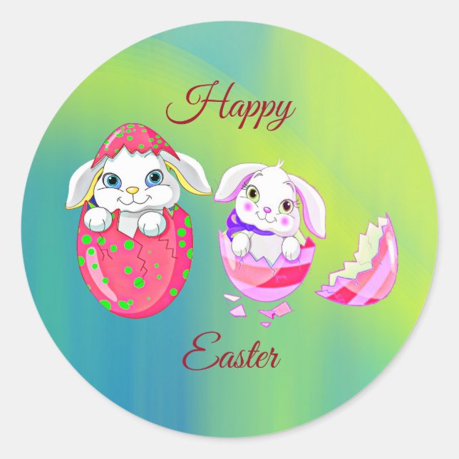 Happy Easter Bunny Egg Colourful Classic Round Sticker (Front)