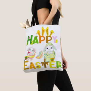 Happy Easter Bunny Egg Colourful Elegant Fun Moder Tote Bag