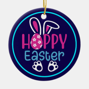 Happy Easter Bunny Egg Cute Spring Design Ceramic Ornament