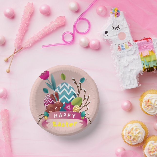 Happy Easter bunny, egg design  Paper Plate (Party)