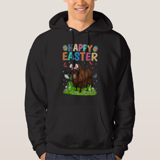 Happy Easter Bunny Egg Funny Bison Easter Sunday Hoodie (Front)