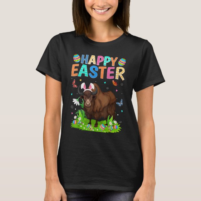 Happy Easter Bunny Egg Funny Bison Easter Sunday T-Shirt (Front)