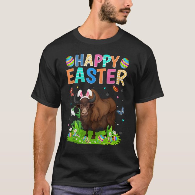 Happy Easter Bunny Egg Funny Bison Easter Sunday T-Shirt (Front)