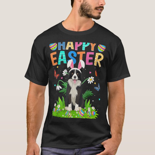 Happy Easter Bunny Egg Funny Border Collie Dog Eas T-Shirt (Front)