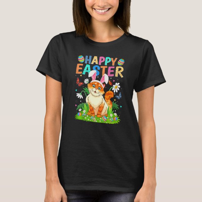 Happy Easter Bunny Egg Funny Cat Easter Sunday T-Shirt (Front)