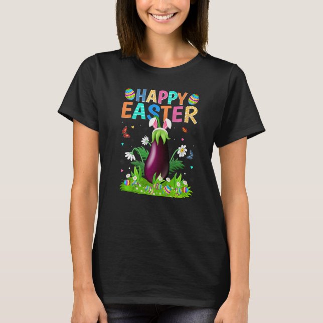 Happy Easter Bunny Egg Funny Eggplant Easter Sunda T-Shirt (Front)