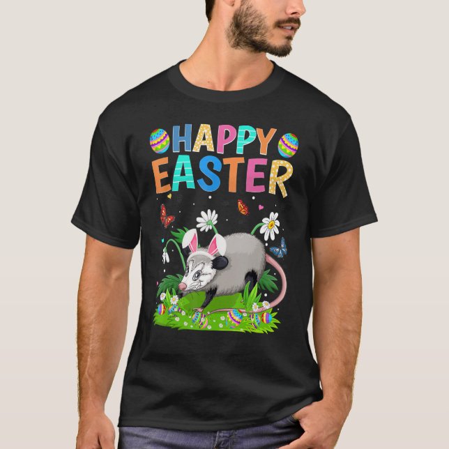Happy Easter Bunny Egg Funny Opossum Easter Sunday T-Shirt (Front)