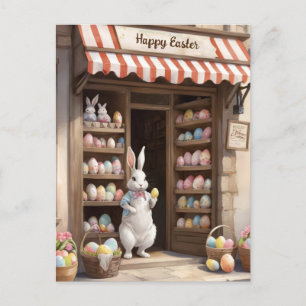 Happy Easter Bunny Egg Market Watercolor Holiday Postcard