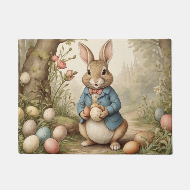 Happy Easter Bunny Eggs Basket Illustration Doormat (Front)