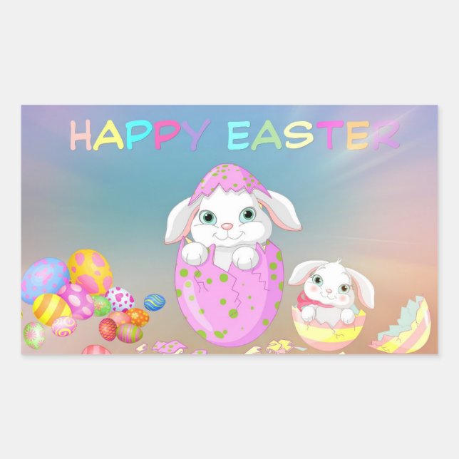 HAPPY EASTER Bunny Eggs Colours Favour Gift Sticker (Front)