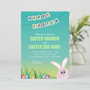 Happy Easter, Bunny & Eggs Easter Brunch Invitation