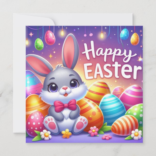 Happy Easter - Bunny Eggs in Pastel Colours Holiday Card (Front)
