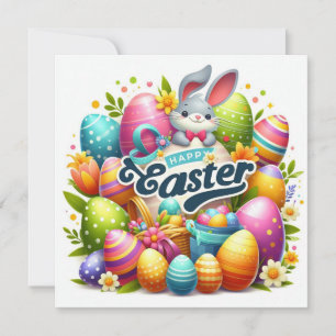 Happy Easter - Bunny Eggs in Pastel Colours Holiday Card