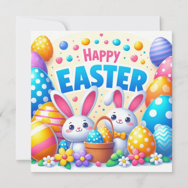Happy Easter - Bunny Eggs in Pastel Colours Holiday Card (Front)