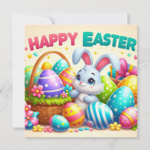 Happy Easter - Bunny Eggs in Pastel Colours Holiday Card