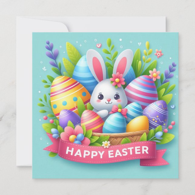 Happy Easter - Bunny Eggs in Pastel Colours Holiday Card (Front)