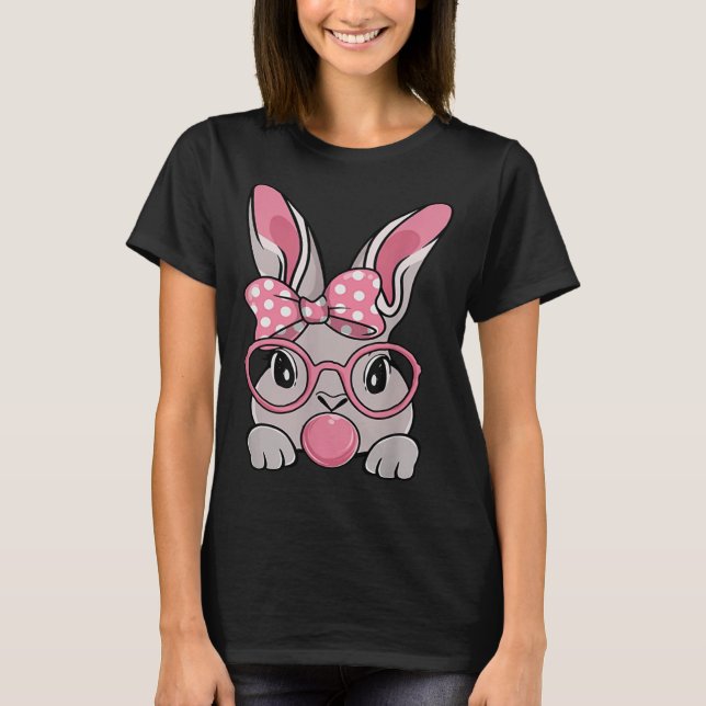 Happy Easter Bunny Face Bow Tie Headband Glasses B T-Shirt (Front)