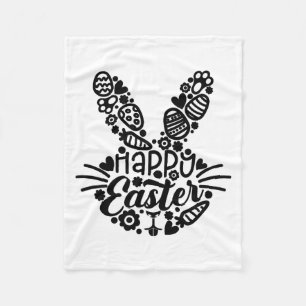 Happy Easter, Bunny Face Men Women Kids Cute Easte Fleece Blanket