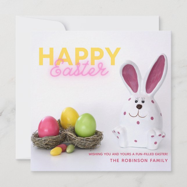 Happy Easter Bunny Figurine  Holiday Card (Front)