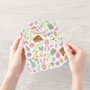 Happy Easter Bunny Floral Pattern All In One Invitation
